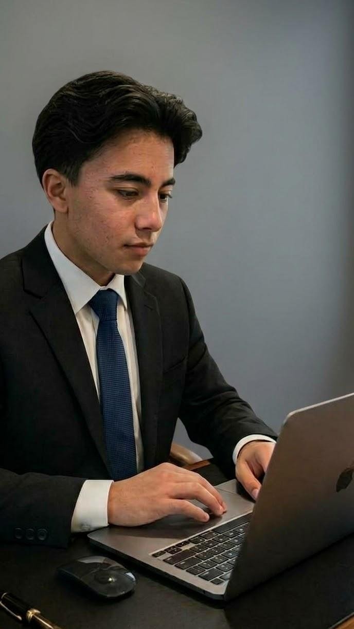 Abhinav Shrestha working on a laptop